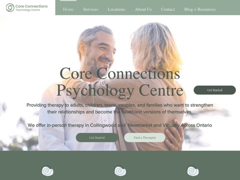 Screenshot of the Core Connections Psychology Centre - Collingwood homepage, www.coreconnectionspsychology.com/?utm_source=gmb_listing&utm_medium=organic&utm_campaign=gmb_website_core_connections, captured 2026-08-19, shown as the evidence for this review