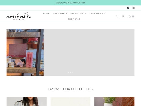 Screenshot of the Coriander Life homepage, shopcoriander.com, captured 2026-08-19, shown as the evidence for this review