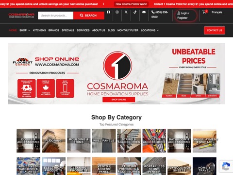 Screenshot of the Cosmaroma Home Renovation Supplies - Barrie website