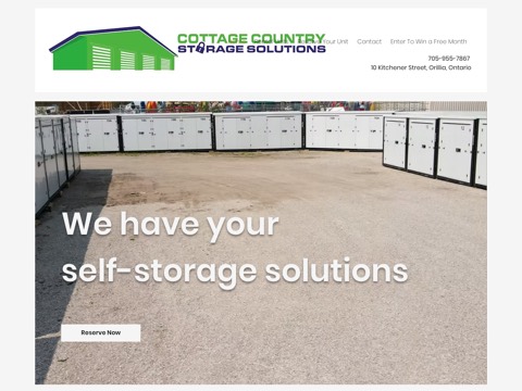 Screenshot of the Cottage Country Storage Solutions homepage at www.cottagecountrystoragesolutions.com, captured 2026-08-19, shown as the evidence for the review on this page
