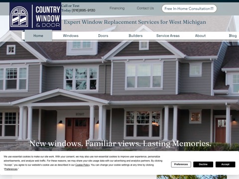 Screenshot of the Country Window & Door website