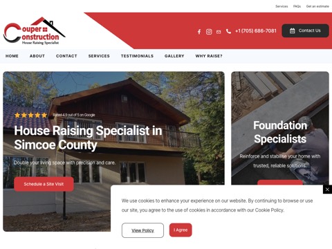 Screenshot of the Couper Construction homepage, couperconstruction.com, captured 2026-08-13, shown as the evidence for this review