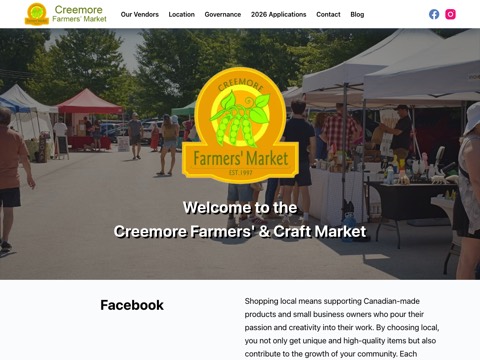 Screenshot of the Creemore Farmers' and Craft Market website