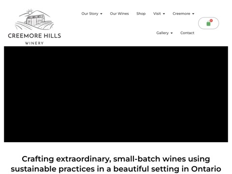 Screenshot of the Creemore Hills Winery homepage, www.creemorehillswinery.com, captured 2026-08-19, shown as the evidence for this review