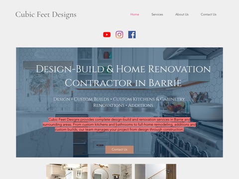 Screenshot of the Cubic Feet Designs homepage, www.cubicfeetdesigns.com, captured 2026-08-19, shown as the evidence for this review