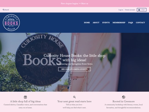 Screenshot of the Curiosity House Books website