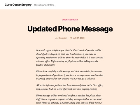 Screenshot of the Curts Ocular Surgery website