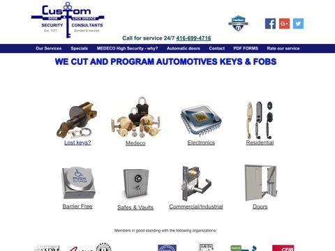 Screenshot of the Custom Door & Lock Service website