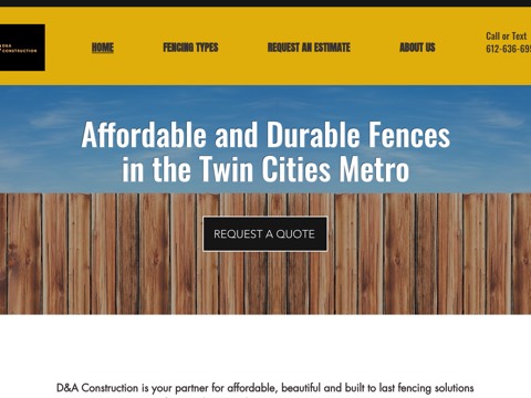 Screenshot of the D&A Construction MN LLC website
