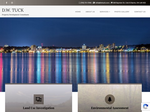 Screenshot of the D W Tuck Construction - General Contractor homepage, dwtuck.com, captured 2026-08-19, shown as the evidence for this review