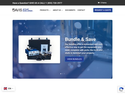 Screenshot of the DAVIS Stud Welding homepage, davisstudwelding.com, captured 2026-08-19, shown as the evidence for this review
