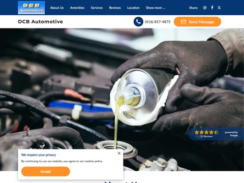 Screenshot of the DCB Automotive homepage, dcbautomotive.ueniweb.com/?utm_campaign=gmb, captured 2026-08-19, shown as the evidence for this review