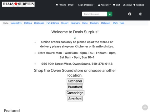 Screenshot of the Deals Surplus Store website