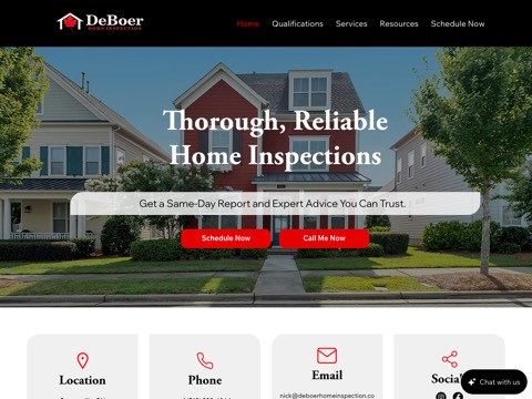 Screenshot of the DeBoer Home Inspection website