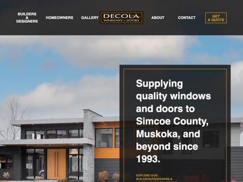 Screenshot of the DeCola Windows & Doors Inc website