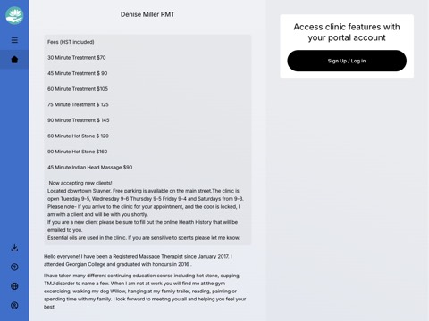 Screenshot of the Denise Miller RMT website