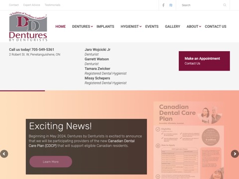 Screenshot of the Dentures By Denturists website