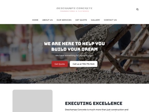 Screenshot of the Deschamps Concrete homepage, deschamps-concrete.square.site, captured 2026-08-13, shown as the evidence for this review
