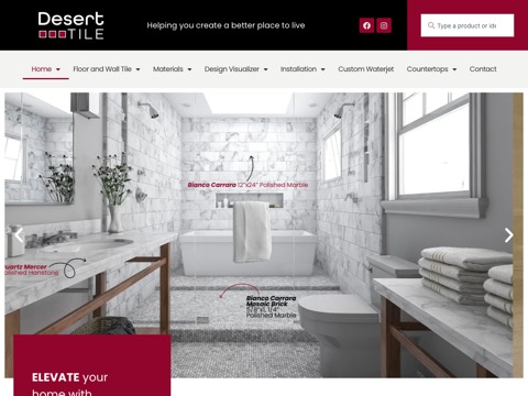 Screenshot of the Desert Tile homepage, desertile.com, captured 2026-08-19, shown as the evidence for this review