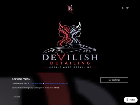 Screenshot of the Devilish Auto Detailing homepage, www.devilishautodetailing.com, captured 2026-08-19, shown as the evidence for this review