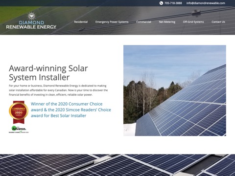 Screenshot of the Diamond Renewable Energy website