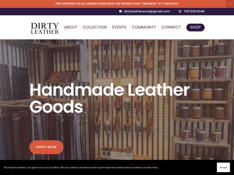 Screenshot of the Dirty Leather website