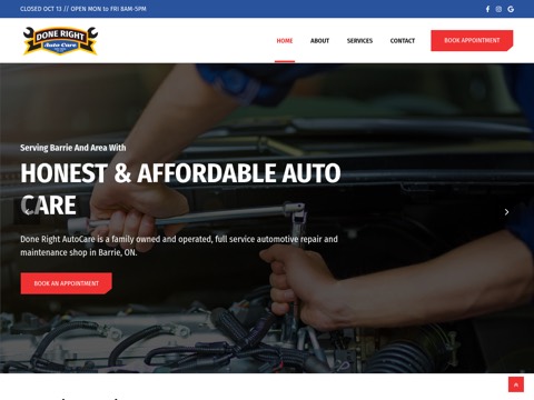 Screenshot of the Done Right AutoCare homepage, donerightautocare.com, captured 2026-08-19, shown as the evidence for this review