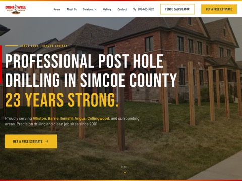 Screenshot of the Done Well Post Holes website