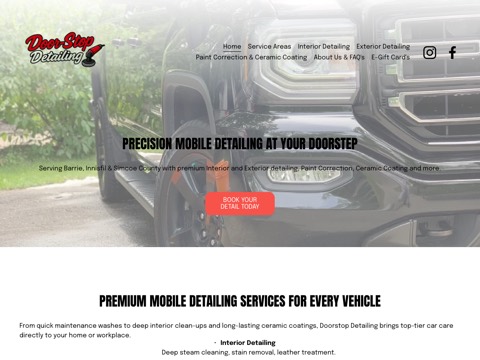 Screenshot of the Door-Stop Detailing & Auto Spa homepage, doorstopdetailing.ca, captured 2026-08-19, shown as the evidence for this review