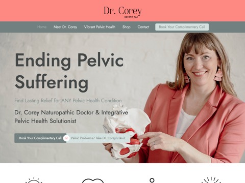 Screenshot of the Dr. Corey ND homepage, drcoreynd.com, captured 2026-08-13, shown as the evidence for this review