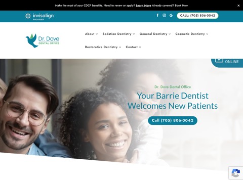 Screenshot of the Dr. Dove Dental homepage, drdovedental.com/?utm_source=GMB_Listing&utm_medium=organic&utm_campaign=GMB, captured 2026-08-19, shown as the evidence for this review