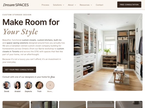 Screenshot of the Dream Spaces homepage, dreamspaces.ca, captured 2026-08-19, shown as the evidence for this review