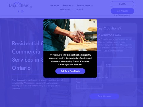 Screenshot of the Drywallers.ca website
