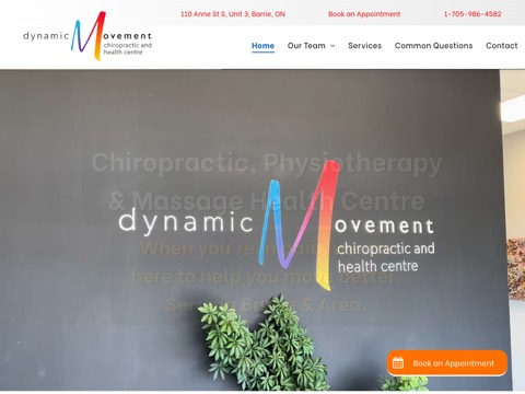 Screenshot of the Dynamic Movement Chiropractic and Health Centre homepage, www.dynamicmovement.ca, captured 2026-08-19, shown as the evidence for this review