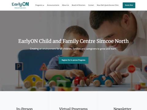 Screenshot of the EarlyON Child and Family Centre - Simcoe North website