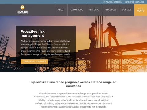 Screenshot of the Edwards Insurance Brokers Limited homepage, edwards-insurance.ca, captured 2026-08-19, shown as the evidence for this review