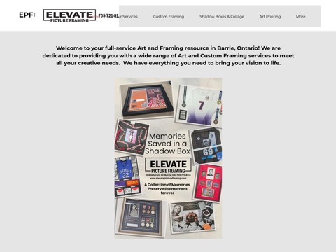 Screenshot of the Elevate Picture Framing Inc. website