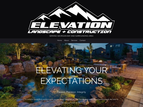 Screenshot of the Elevation Landscape & Construction homepage, www.elevationlandcon.com, captured 2026-08-19, shown as the evidence for this review