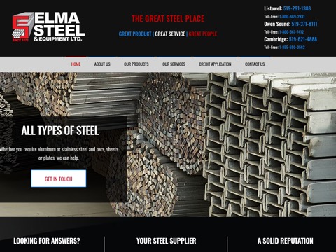Screenshot of the Elma Steel & Equipment Ltd website