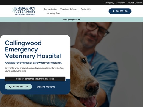 Screenshot of the Emergency Veterinary Hospital Collingwood website