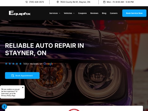 Screenshot of the Equipfix Auto Repair website