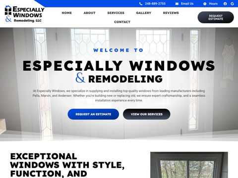 Screenshot of the Especially Windows and Remodeling website