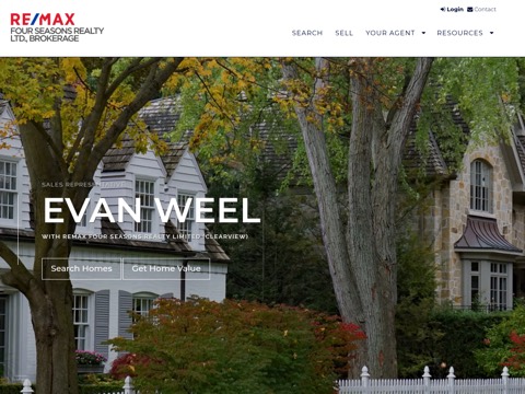 Screenshot of the Evan Weel | REALTOR® | RE/MAX Four Seasons Realty Limited, Brokerage homepage, evanweel.remaxfourseasonsrealty.com, captured 2026-08-13, shown as the evidence for this review