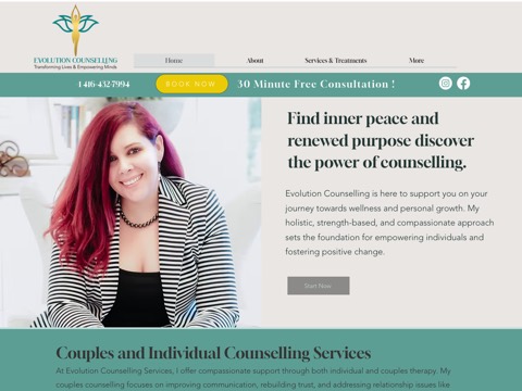 Screenshot of the Evolution Counselling Services website