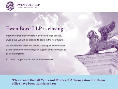Screenshot of the Ewen Boyd LLP homepage, www.ewenboyd.com, captured 2026-08-19, shown as the evidence for this review