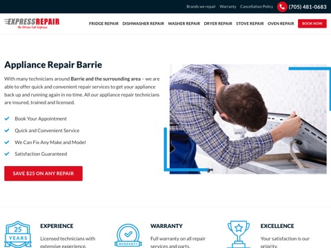 Screenshot of the Express Appliance Repair website