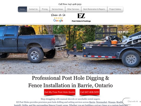 Screenshot of the EZ Post Holes website
