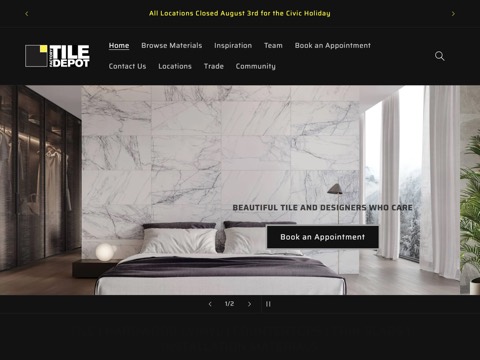 Screenshot of the Factory Tile Depot Barrie homepage, factorytiledepot.ca, captured 2026-08-19, shown as the evidence for this review