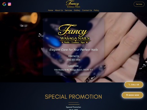Screenshot of the Fancy Wasaga Nails (Bliss Wasaga) website