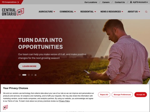 Screenshot of the FAST STOP homepage, fscooperatives.com/centralontariofs, captured 2026-08-19, shown as the evidence for this review